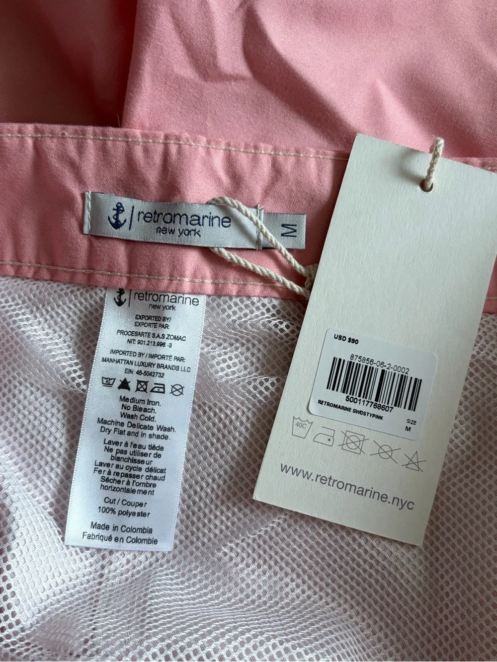 Retromarine New York Men’s Board swim bathingsuit Shorts Pink Medium NWT $90